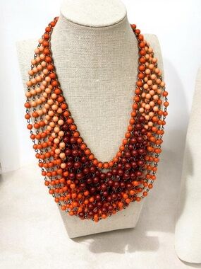J. Jill Multi-Strand Orange and Coral Beaded Bib Necklace